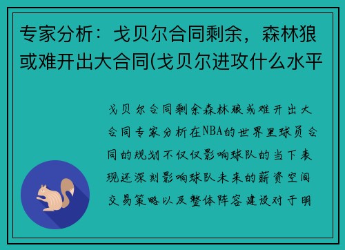 专家分析：戈贝尔合同剩余，森林狼或难开出大合同(戈贝尔进攻什么水平)