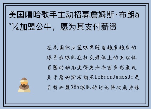 美国嘻哈歌手主动招募詹姆斯·布朗尼加盟公牛，愿为其支付薪资