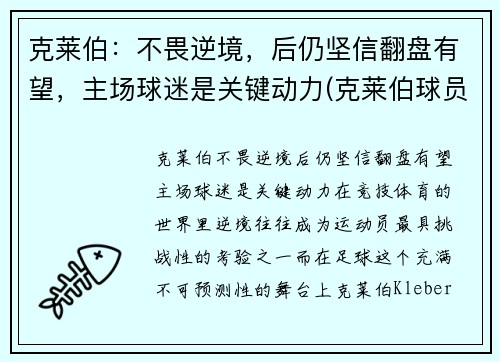 克莱伯：不畏逆境，后仍坚信翻盘有望，主场球迷是关键动力(克莱伯球员)