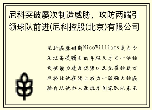 尼科突破屡次制造威胁，攻防两端引领球队前进(尼科控股(北京)有限公司)